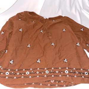 Vintage inspired brown floral peasant cottage core hippie blouse XL